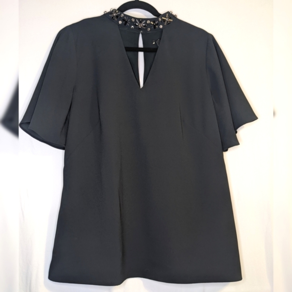 Gorgeous Deep Green Keyhole Cut Out Blouse with Mock Neck Details